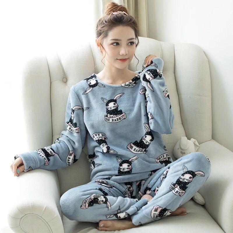 Women's Autumn and Winter Coral Velvet Thick Pajamas Flannel Plus Velvet Outer Wear Home Service Suit