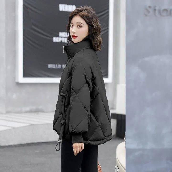 Down Jacket Women's Casual All-match White Velvet Stand-up Collar Jacket To Keep Warm