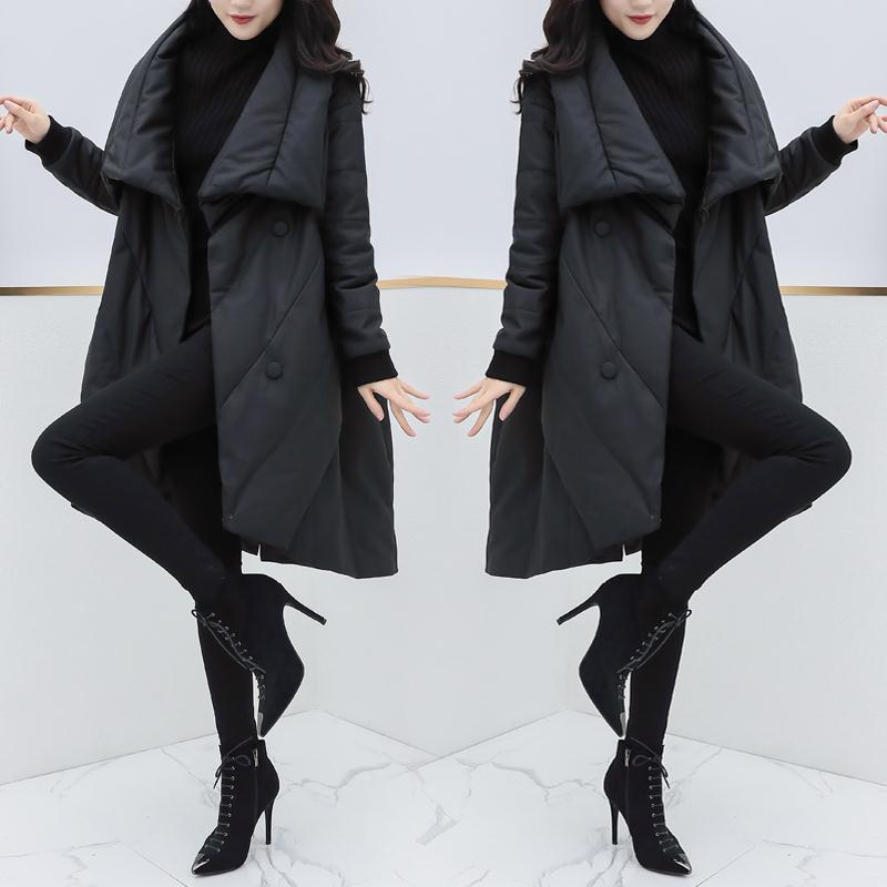 Women's Winter Parka Jacket Loose Plus Size Mid-length  Padded Jacket Women's Black Cloak Coat  Thick Parka Coat