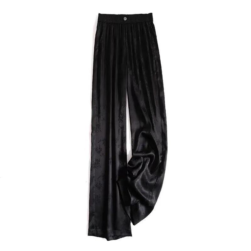 Women Loose Pants Black Plus Size Straight Casual Trousers Spring Autumn Fashion Floral High Waist Baggy Pants Women Bottoms