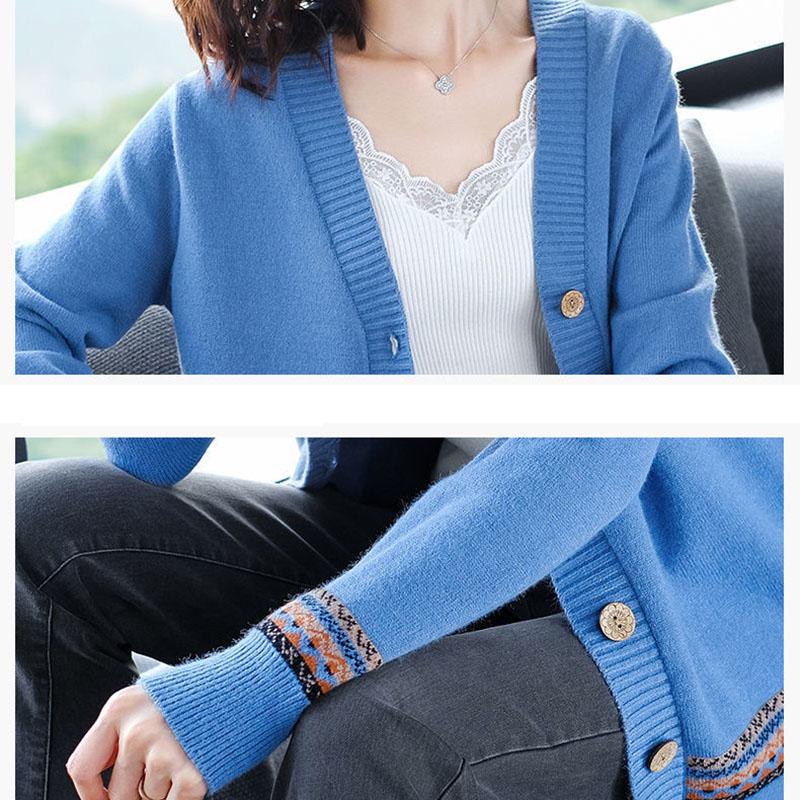 Spring and Autumn Color Jacket V-neck Long-sleeved Sweater Fashion Cardigan Urban Women's Top