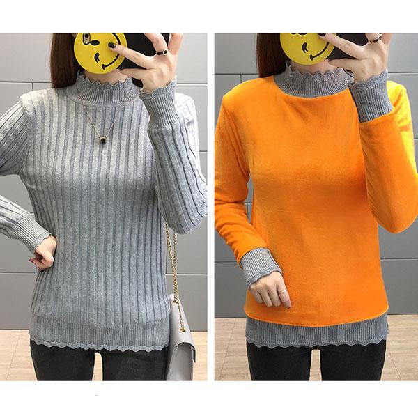 Women  Fleece Sweater Autumn and Winter Warm Knit Sweater Thick High Neck Pullover Sweater Stretch Slim Bottoming Shirt