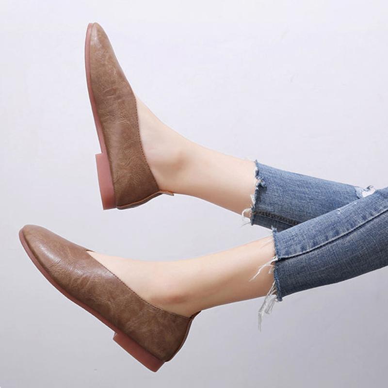 Retro Flat-bottomed Grandma Shoes Women's Soft Leather Lazy Pedal Peas Shoes Soft-soled Women's Oxford Leather Shoes Breathable
