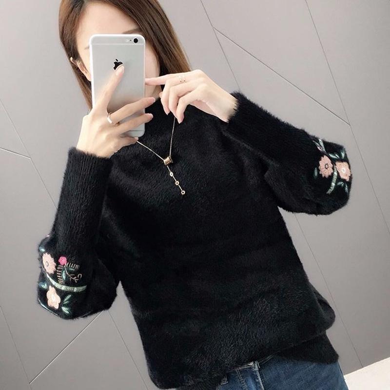 Long-sleeved  Sweater Water Jacket Cashmere Round Neck Sweater Cashmere Warm Sweater Winter Ladies