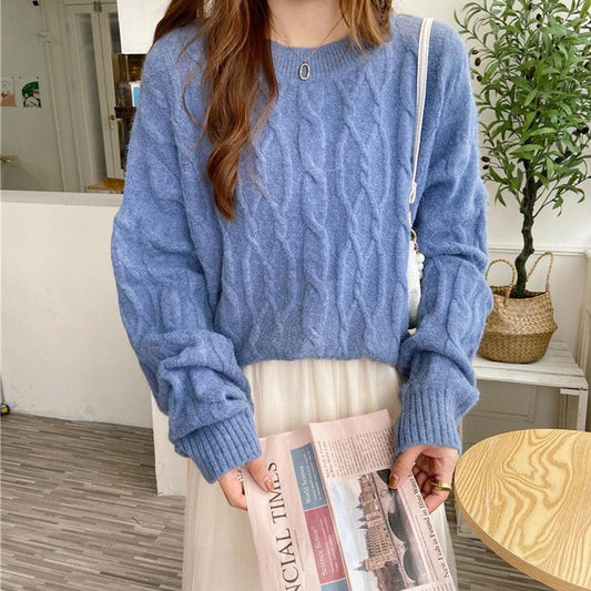 Autum  Winter Sweater Women Loose Outer Wear Twist All-match Pullover Sweater Casual Style Top