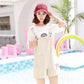 WTEMPO Summer Denim Strap Shorts Female Students New Loose Thin Embroidery Pink Leopard Strap Shorts