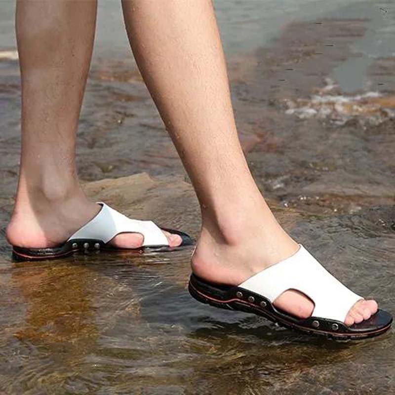 Men's Sandals and Slippers Men's Trend Non-slip Summer Slippers Cowhide Casual Slippers Men