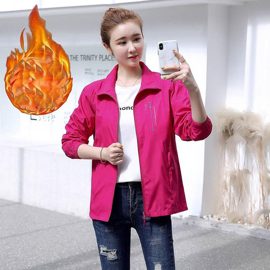 Autumn and Winter Short Jacket Women's Winter Plus Velvet Padded Jacket Outdoor Windbreaker Sports Top