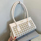 Check Pattern Handbag PU Leather Armpit Bag for Women Shoulder Lady Simple Elegant Baguette Bag