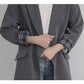 Gray Suit Jacket Design Sense Temperament Casual Loose Women's Casual Suit Jacket Long Section of Small Suit British Style