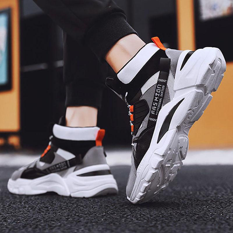 Spring Men's High-top Sports Shoes Men's All-match Height Increase Shoes Breathable Student Shoes Men