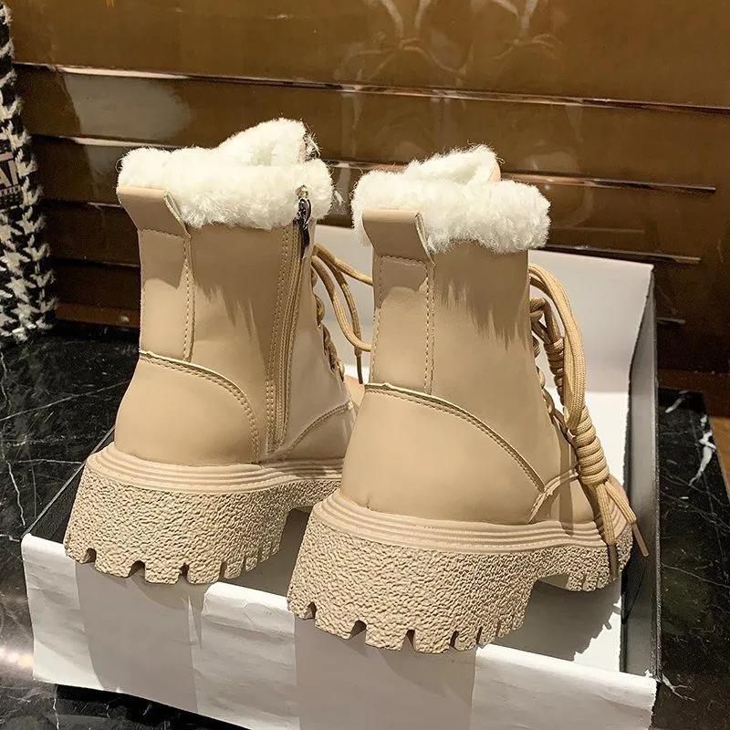 Women's Autumn and Winter Martin Boots Female Plus Size Low Thick Heel Plush Warm Short Boots