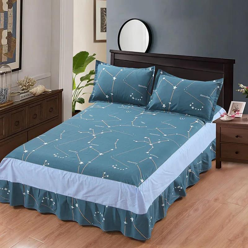 Bedding Cotton Bedroom Mattress Cover Korean Print Lace Mattress Anti-slip Protection Dust Cover