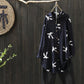 Cotton Vintage Dove Print Mid Length Plus Size Loose Shirt Casual Plus Size Long Top