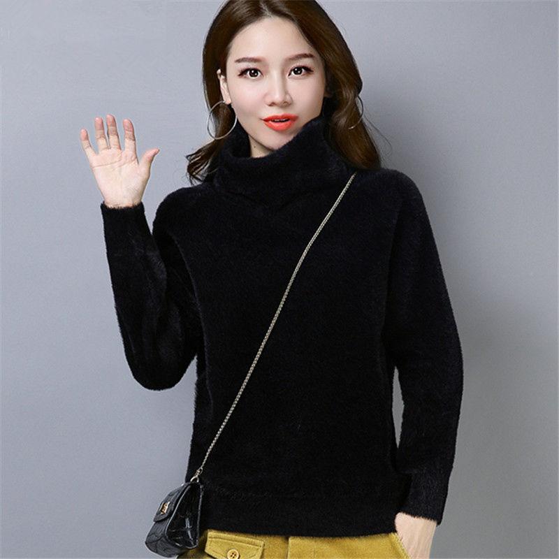 Autumn and Winter Mohair Turtleneck Sweater Short Loose Knit Bottoming Shirt Casual Women's Top