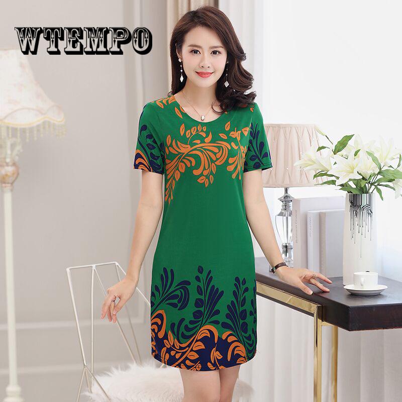 Printed Dress Summer Fat Loose And Thin Temperament Long  Women's Clothing Plus Large Size XL-5XL