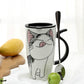 Creative Cute Cartoon Ceramic Cup Milk Coffee Mug Personality Couple Large Capacity Drinking Cups with A Spoon.