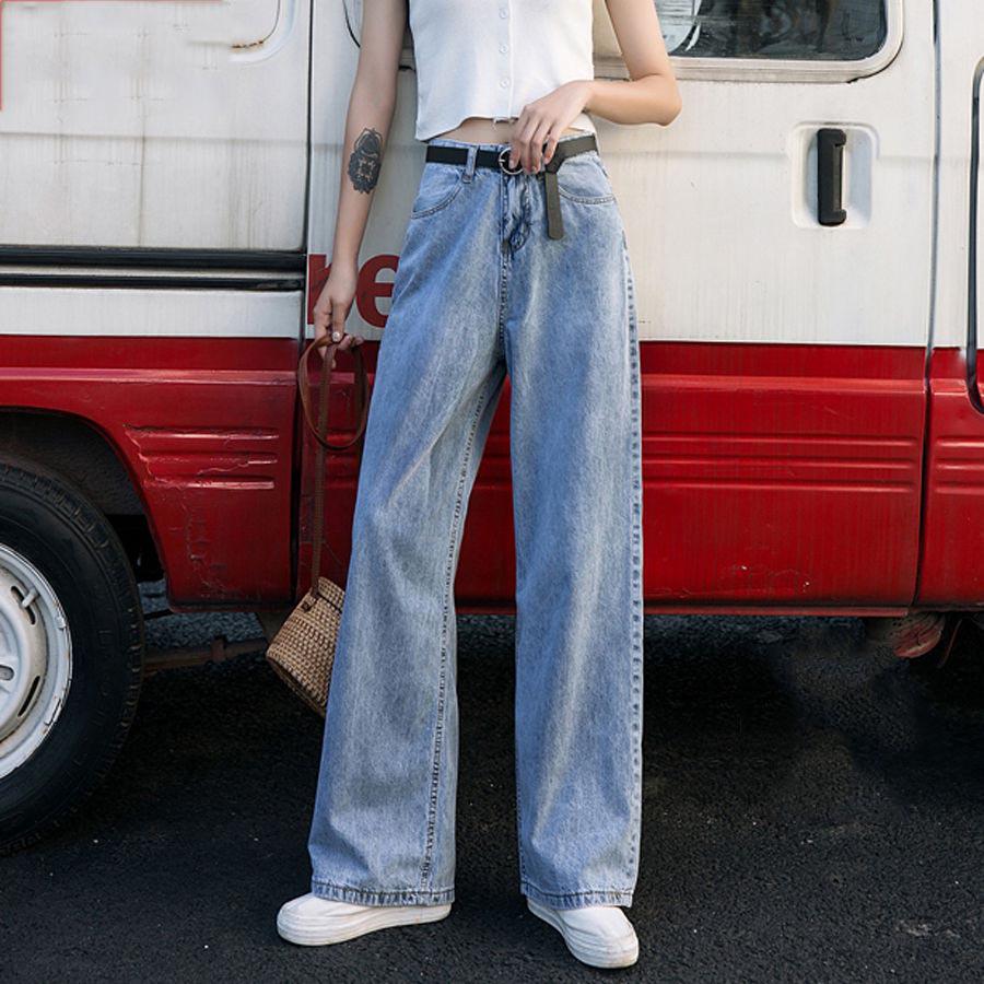 Women Wide Leg Pants Women Ankle-length High Waist Trousers Zipper Casual Jeans