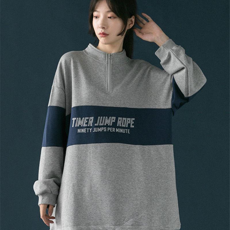 Half Zipper High Neck Sweater Women Autumn Vintage Sports Style Korean Loose Pullover Coat