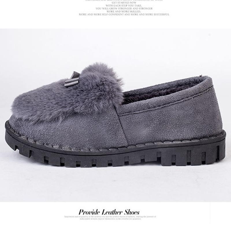 Autumn and Winter Plus Velvet Warm Shoes Plush Shoes Peas Shoes Women's Cotton Support Shoes with Non-slip Moccasins Flat Shoes