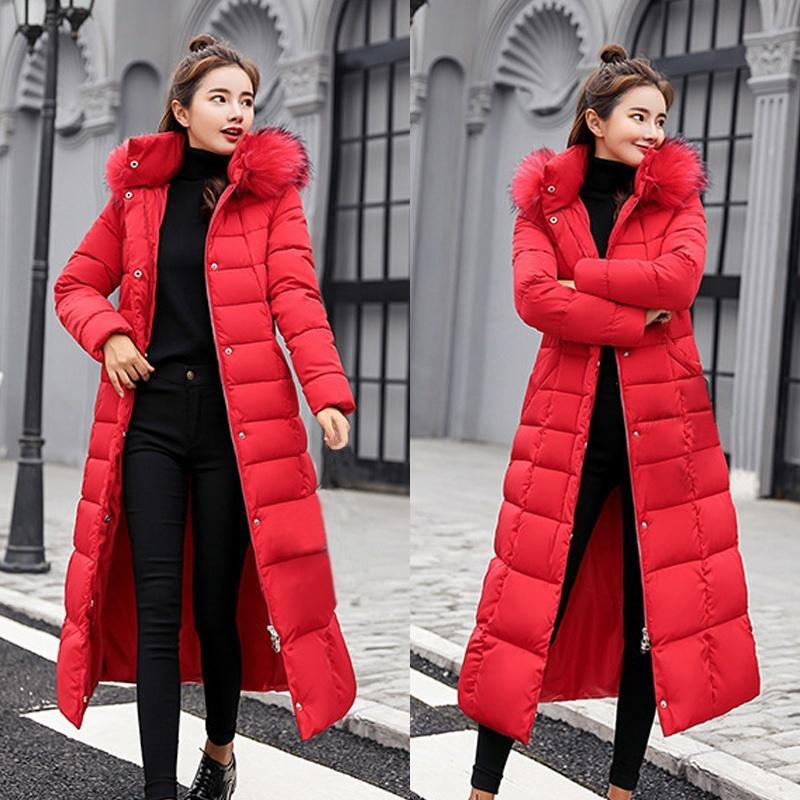 Women's Thickened Winter Coat Maxi Down Jackets with Fur Hooded Warm Parkas Outerwear