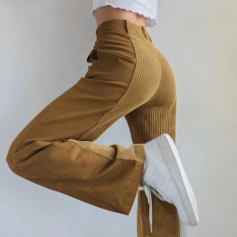 European and American Style Design Splicing Sweep Leg Long Straight Trousers Female INS Autumn and Winter Warm Loose Hamprints Thin Pants