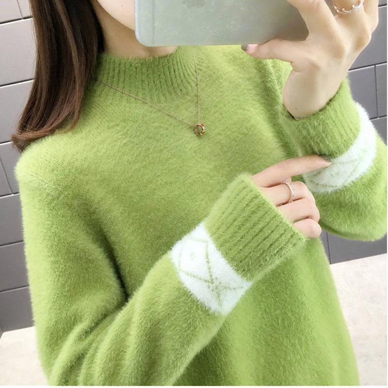 Half-high Neck Mink Velvet Sweater Mid-length Loose Padded Bottoming Shirt Fashion Simple Female Dress