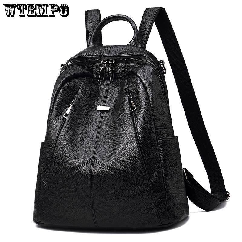 Backpack Female Trend Korean Wild Fashion Travel Bag Pu Soft Leather Lady Bag School Bag Backpack Female