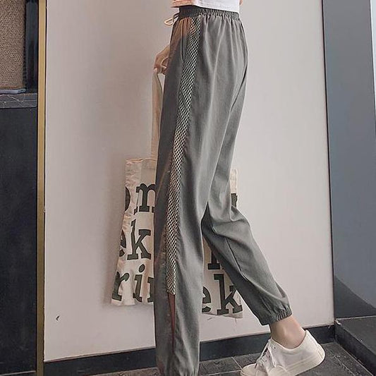 Women Summer Ice Silk Quick Drying Sports Cropped Pants Large Size Loose Hollow Out Thin Casual Jogger Pants