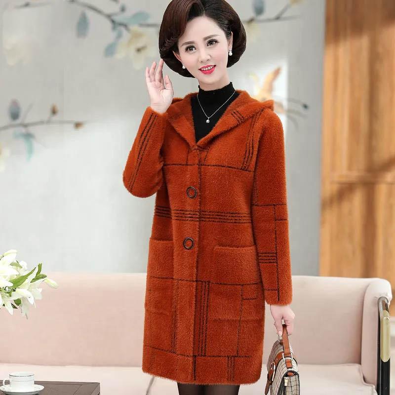 Mom Wears Autumn and Winter Imitation Fur Mink Velvet Jacket All-match Mid-length Large Size Middle-aged and Elderly Women's Western Style Coat