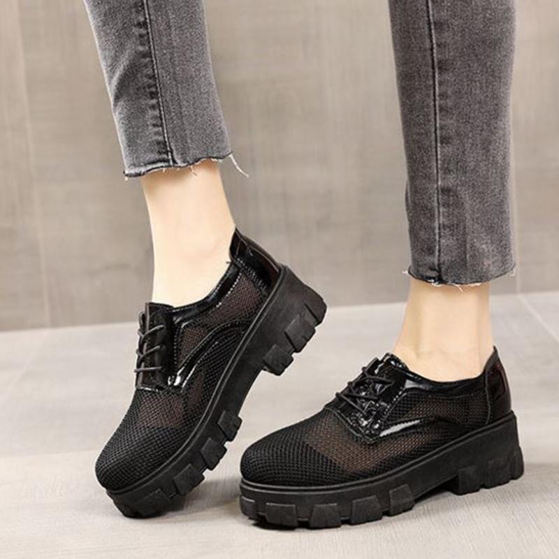 Hollow Mesh Single Shoes Women's Platform Platform Shoes  Thick Heels Korean Style Breathable Summer Casual Work Women's Shoes