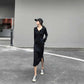 Autumn Mid-length Over-the-knee Bottoming Skirt Sweater Women's Pullover Polo Collar Loose and Thin Knitted Split Dress