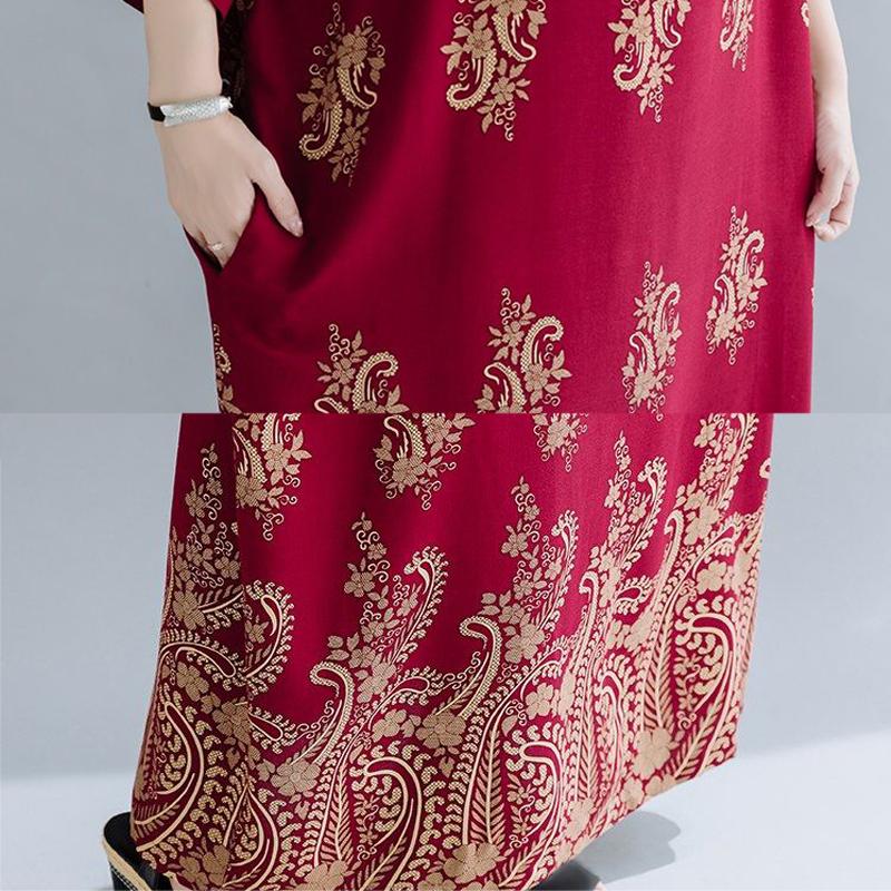 WTEMPO Plus Size Women Dress Summer Short Sleeve Round Neck Long Dress Casual Full Length Bohemia Long Robe