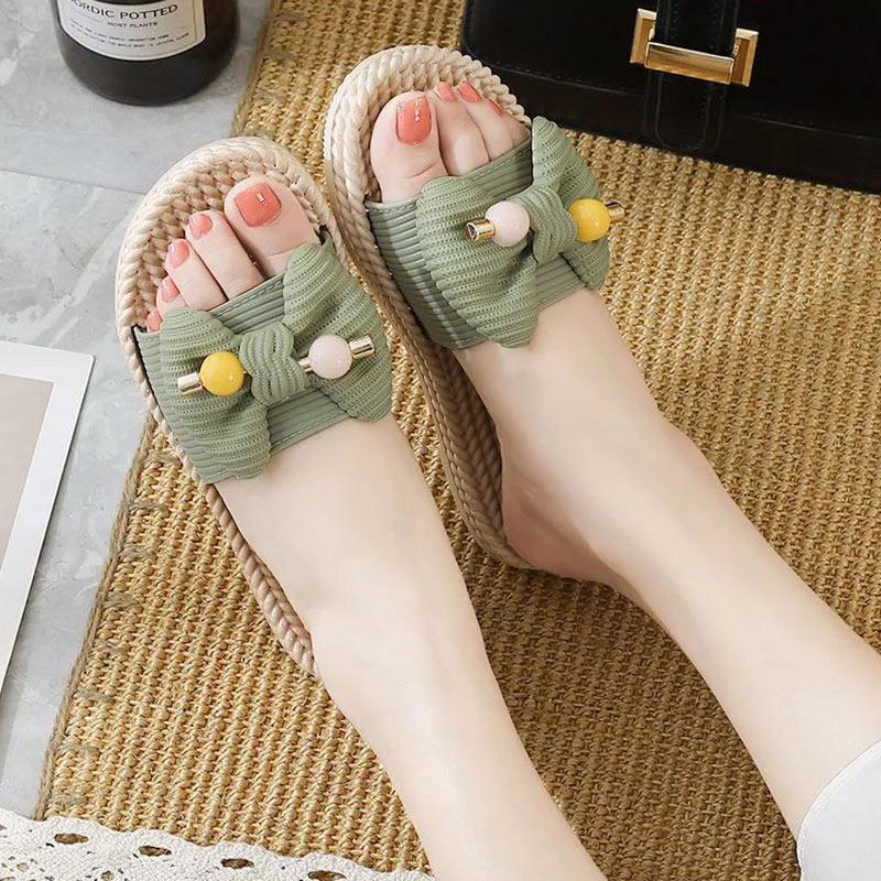 Slippers Women's Summer Outing Wear Bowknot Flip-Flops Tendon Flat-Bottom Soft Non-slip Home Pregnant Women Beach Slipper