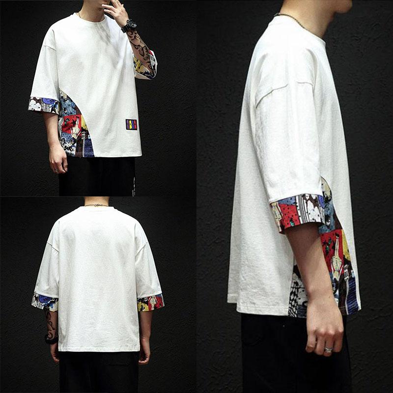 Oversized Hip Hop T-shirt Japanese Trend Retro Shirt O-neck Half Sleeve Casual Pullover Stitching Graphic Punk Clothe Summer
