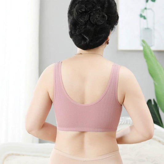 Female Pure Cotton Front Button Thin Gathering Comfortable Vest No Steel Ring Breathable Lightweight Full Cup Bra