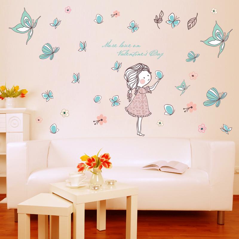 [Wall sticker] DIY cartoon butterfly wall stickers flowers beautiful girls wall decals kids rooms be