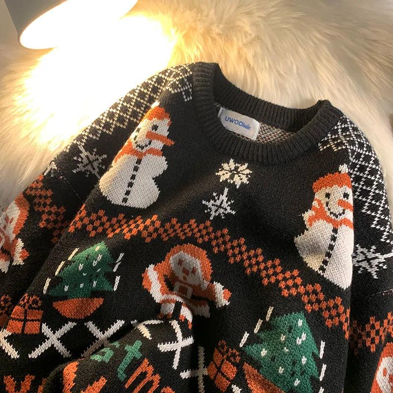 WTEMPO Christmas Couple Sweater Crew Neck Sweater Soft Casual Knitted Sweater Winter Warm Pullover