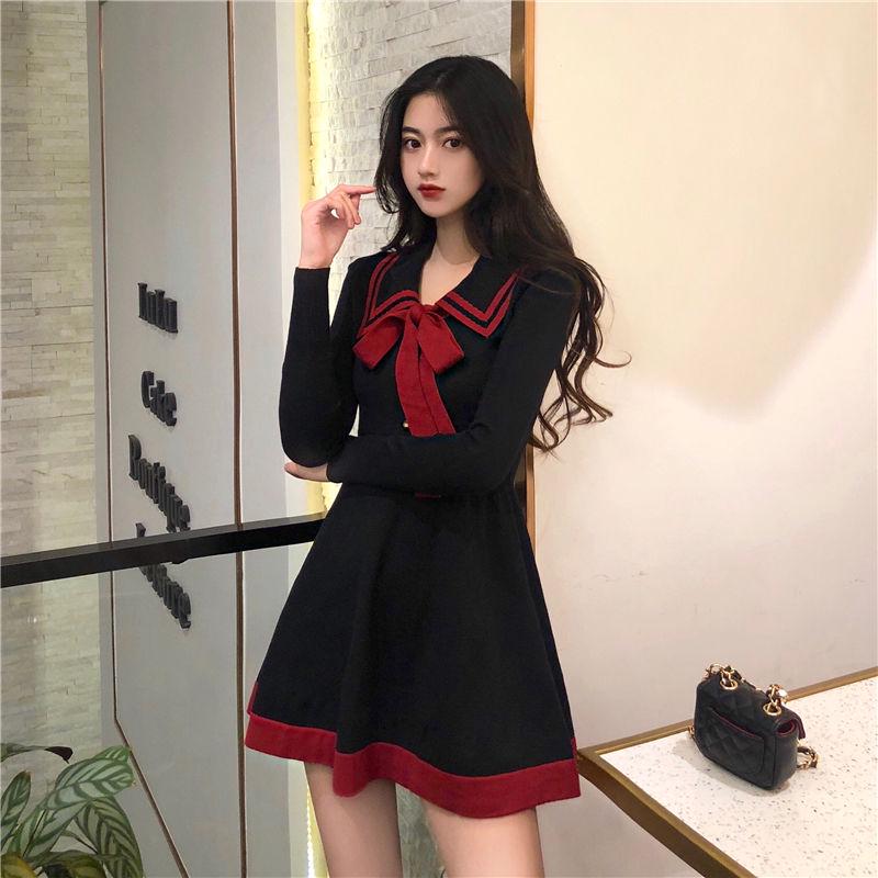 Dress Women Long Sleeve Spring and Autumn Dress Women Lace Sailor Suit Fashion Slim Skirt