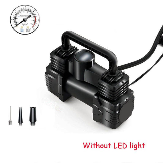 Car Inflatable Pump 12V Portable Mechanical Disk Pointer Car Double-cylinder Electric Air Pump High Power Belt LED Light Universal Inflation Tool