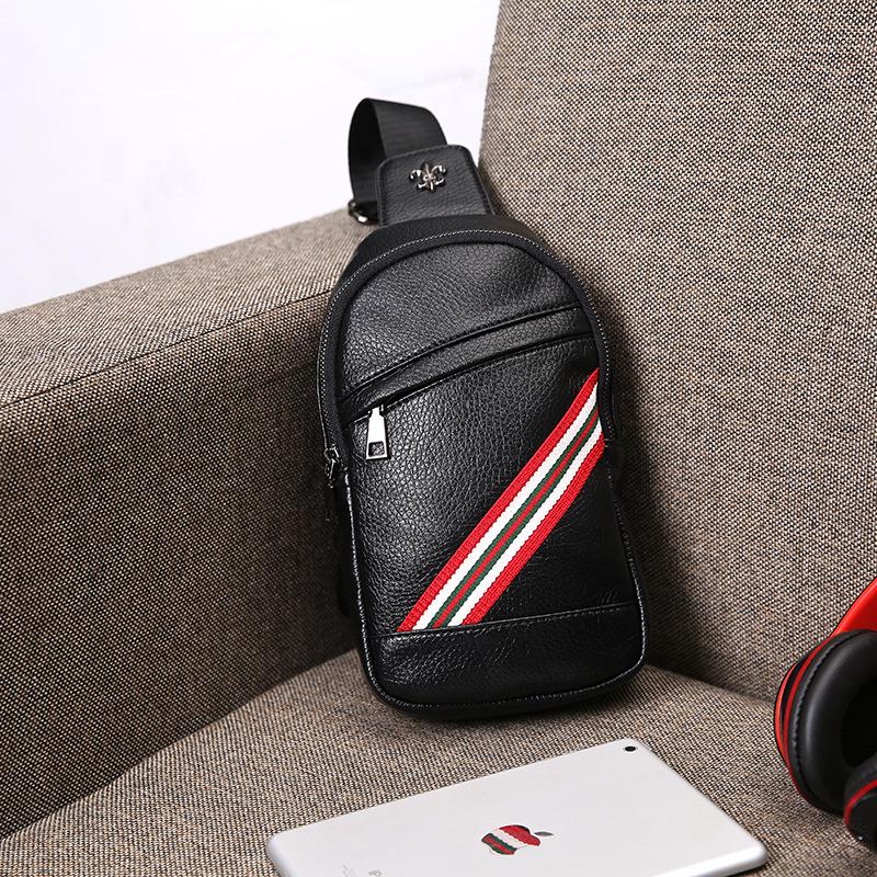 Chest Bag Men Black Large Capacity Multi-pocket PU Leather Messenger Bag Outdoor Sports Shoulder Bag
