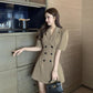 Summer Waist Thin Suit Collar Dress All-match Temperament Can Be Salty or Sweet Midi Skirt Women's Solid Color Casual A-line Skirt
