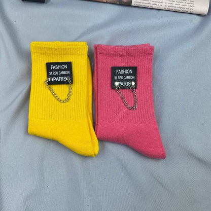 Two Pairs of Candy Color Chain Socks Korean Fashion Sports Cotton Socks