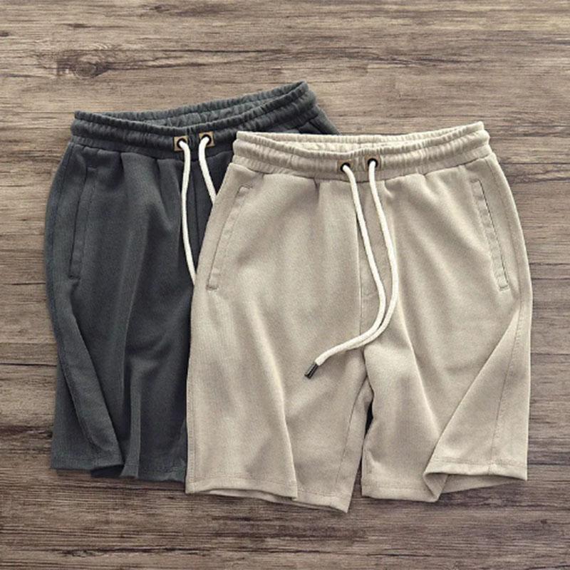 Knitted Shorts Men's Retro Cotton Do Old Lazy Elastic Waist Sports Loose Casual Five-point Pants Summer Men