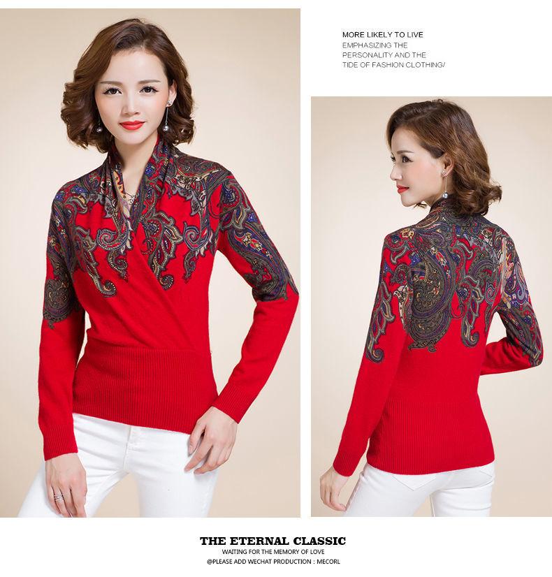 High-end Woolen Sweater Autumn Winter Women Printed Sweater Casual Long Sleeve Soft Slim Pullover Female Knitted Jumper Tops