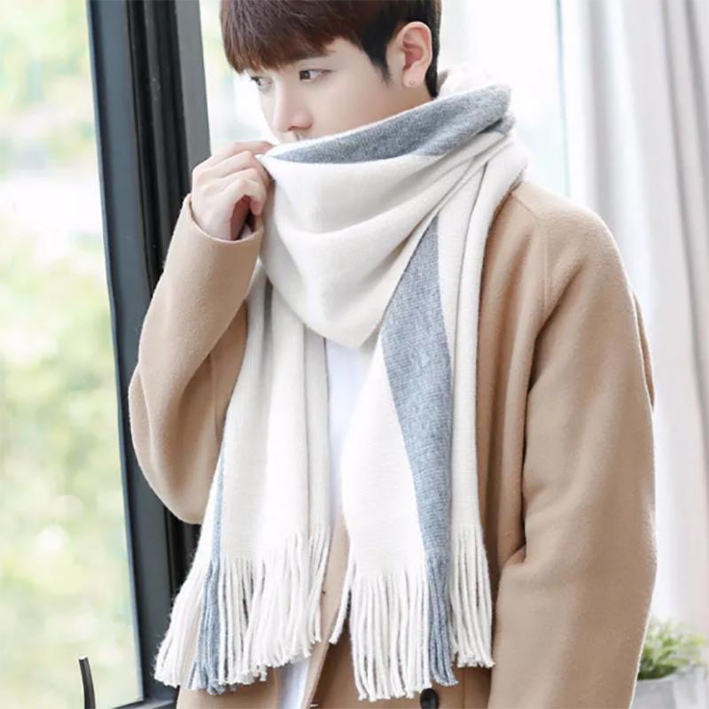Men's Scarf Autumn and Winter Korean Warmth Birthday Gift Knitted Wool Thicked Men's Scarves