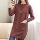 Women's Mid-length Knit Sweater  dress Winter Loose Round Neck Pullover Sweater Thick Knitwear Skirt with Pockets