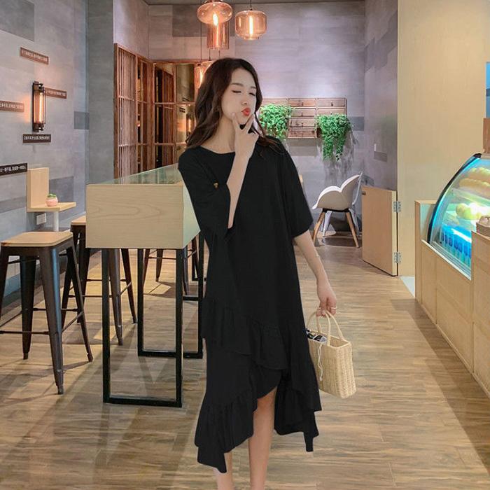 Ruffle Irregular Women's Summer Dress Short Sleeve Round Neck  Daily Wear Home Dating Party