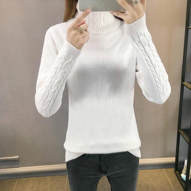 Pofulove Women Turtleneck Pullover Sweater Solid Basic twist Knitted long sleeves Sweater Jumper