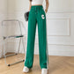 Color Matching Drape Wide-leg Pants Female Summer Korean Version Loose and Thin Ice Silk Straight Sports Casual Pants